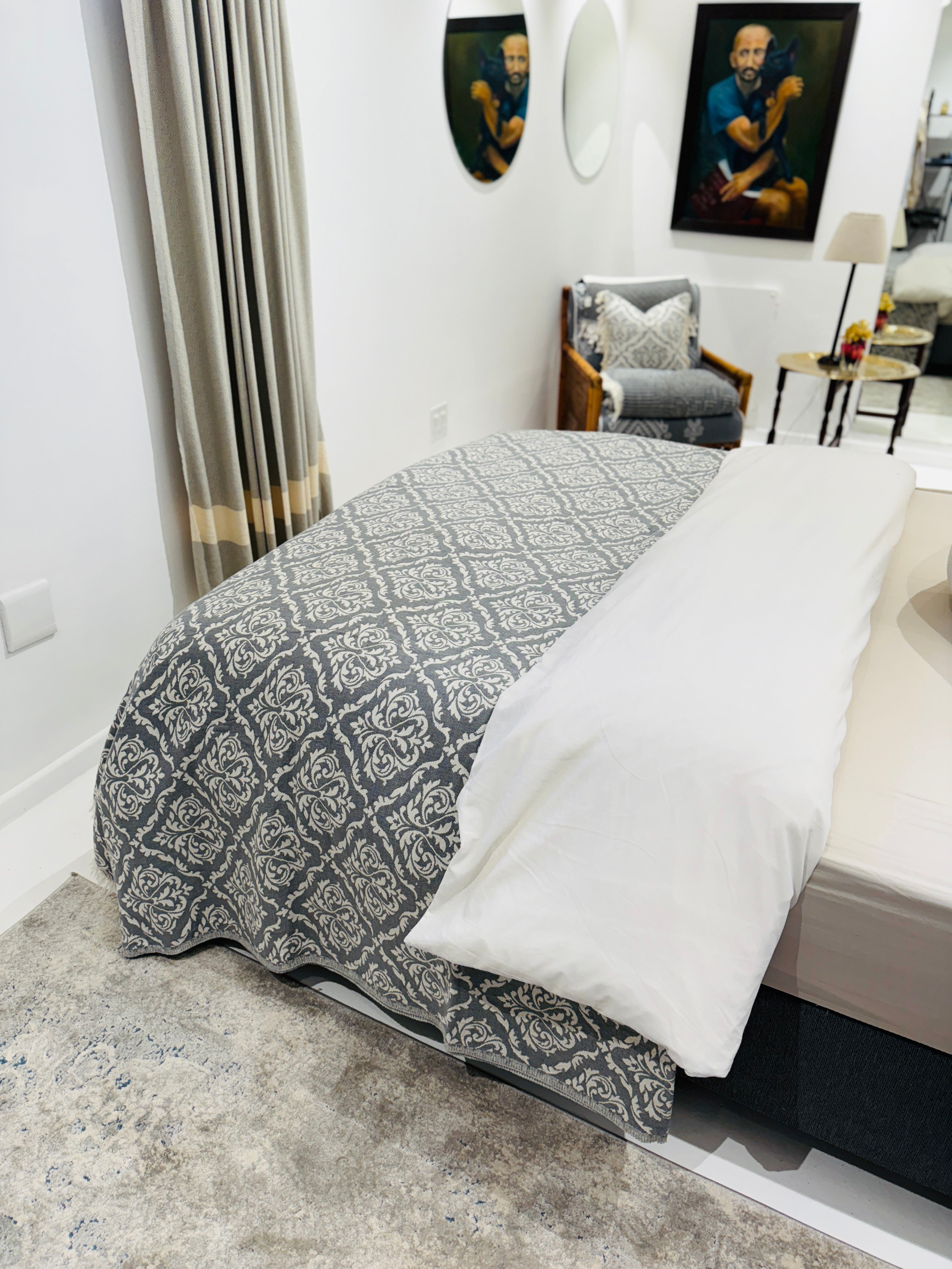 Baroque Grey Bed Throw